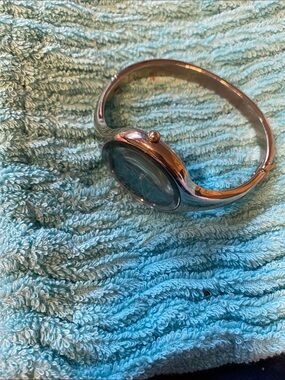 Silver-Tone Women's Bangle Watch with Blue Dial